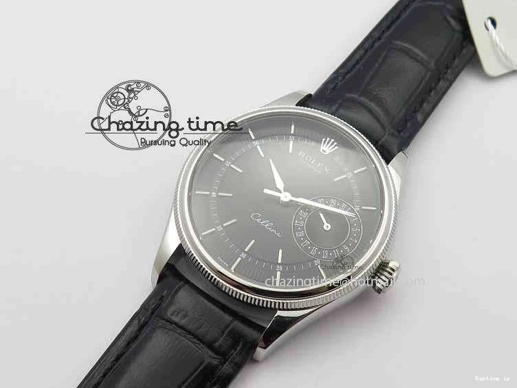 1218 Cellini Date VF Best Edition SS Black Dial Stick Markers On Black Leather Strap A Lightweight 3725